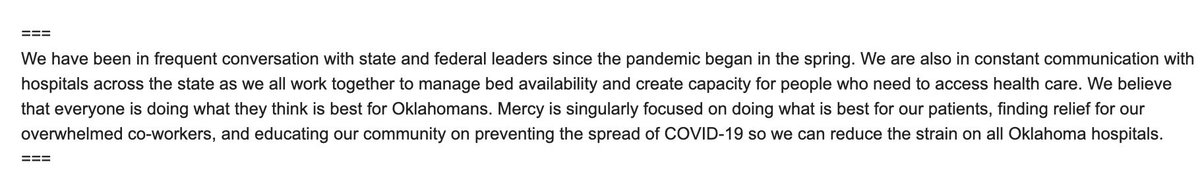 Here is the entire statement I receive from Mercy. It didn't mention the phone call, which I was solid in my sourcing of. I actually took the statement as a standard response without really wading into the controversy (pretty typical stuff)