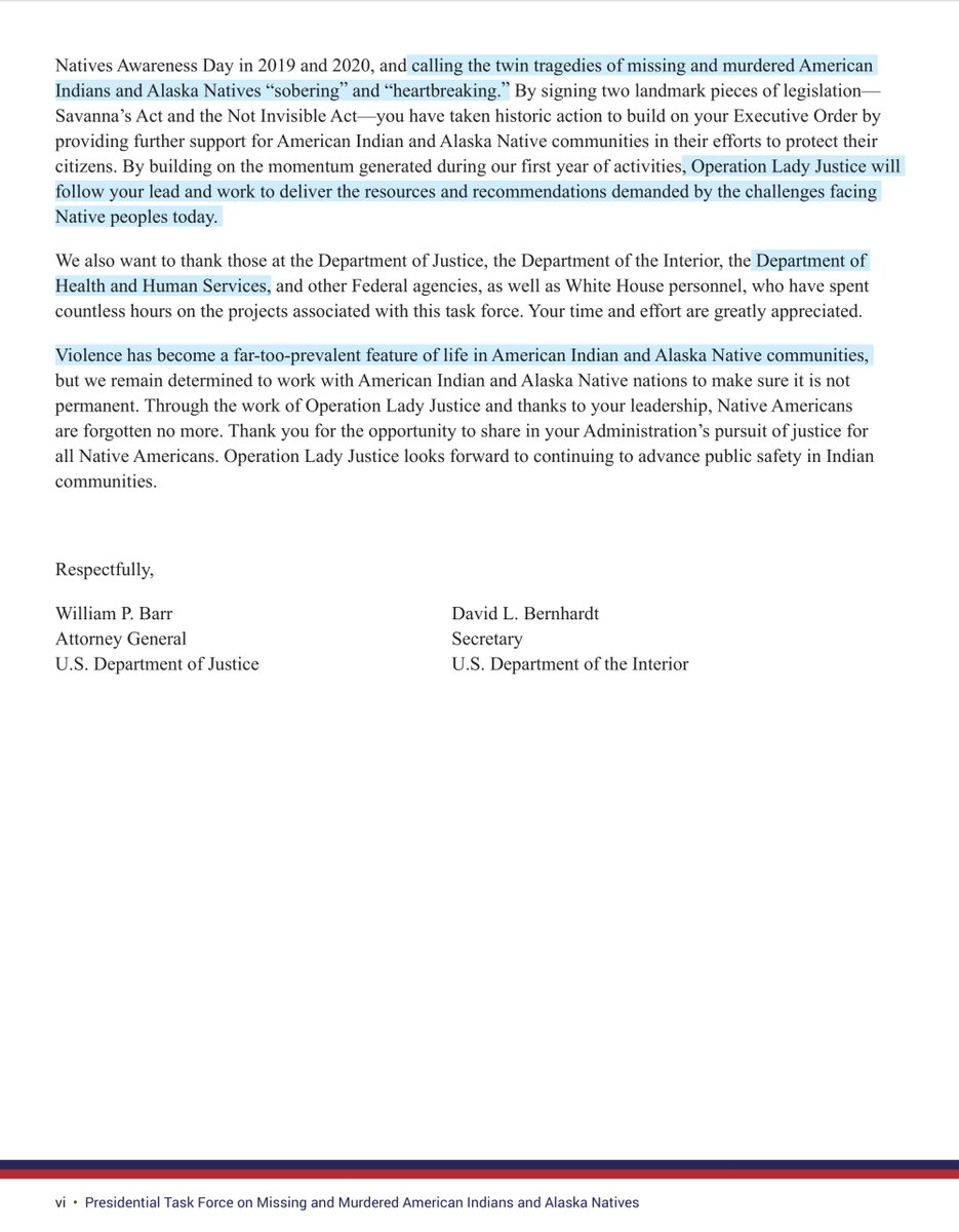 The introduction is entirely self serving but it also acutely summarized the many issues our Native American Communities Link to Report bc I need to jump on another VTC for my J-O-B damn those bonbons https://operationladyjustice.usdoj.gov/sites/g/files/xyckuh281/files/media/document/operation-lady-justice-report-508_final.pdf