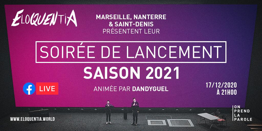 Eloquentia St-Denis (@eloquentiasd) on Twitter photo Réserve ton Jeudi 17 Décembre 👀
Car à 21h00 il y a notre soirée de lancement !
Cette soirée de lancement est spéciale ! 🤩
Elle se fera avec <a href="/EloquentiaUPN/">Eloquentia Nanterre</a> et <a href="/eloquentiaMRS/">Eloquentia Marseille</a> !
Prépare ton popcorn car on t’attend !🍿
La soirée sera diffusée en live sur Facebook (lien en bio). Réserve ton Jeudi 17 Décembre 👀
Car à 21h00 il y a notre soirée de lancement !
Cette soirée de lancement est spéciale ! 🤩
Elle se fera avec <a href="/EloquentiaUPN/">Eloquentia Nanterre</a> et <a href="/eloquentiaMRS/">Eloquentia Marseille</a> !
Prépare ton popcorn car on t’attend !🍿
La soirée sera diffusée en live sur Facebook (lien en bio).