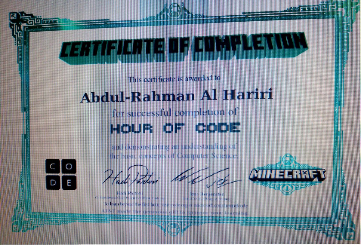 Ziad and Abdul-Rahman were very happy to get these certificates practicing the hour of code!
<a href="/Hhhsinfo/">Houssam Hariri HS</a> <a href="/dina_jradi/">Dina Jradi</a> <a href="/AliaNDabaja/">Alia Dabaja</a>
