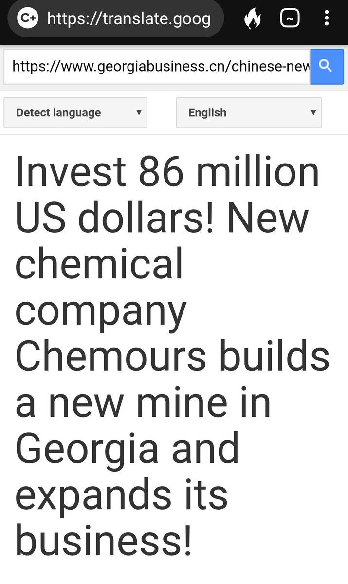 1. GEORGIA + CHEMOURS (thread) Kemp 8,600 Chemours was a NEWS headline on the Chinese website for Georgia business. I translated it.  http://georgiabusness.cn&nbsp;