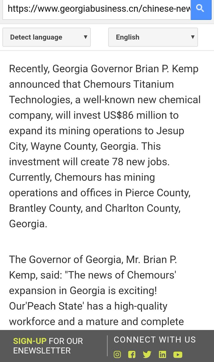 3. I had it translated. Key takeaways on these pages:  Brian Kemp, Gov of Georgia is excited about Kemp congratulated them on being a Georgia Made (trademark) company Chemours investing $86 million (cont)