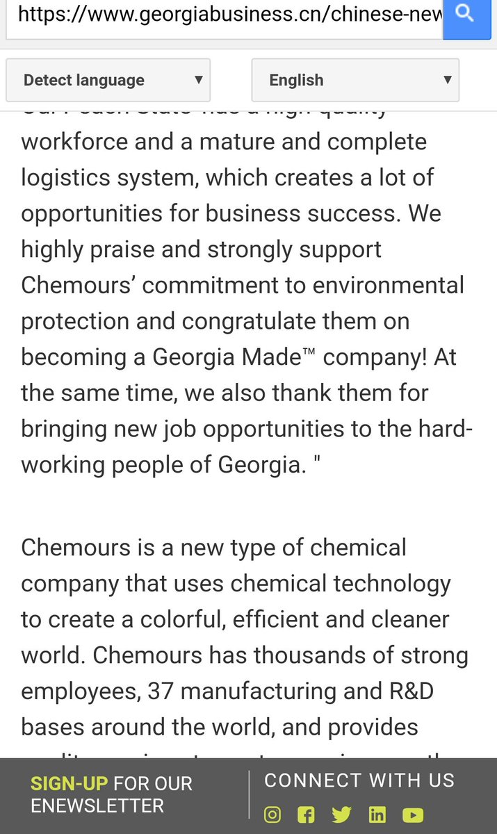 3. I had it translated. Key takeaways on these pages:  Brian Kemp, Gov of Georgia is excited about Kemp congratulated them on being a Georgia Made (trademark) company Chemours investing $86 million (cont)