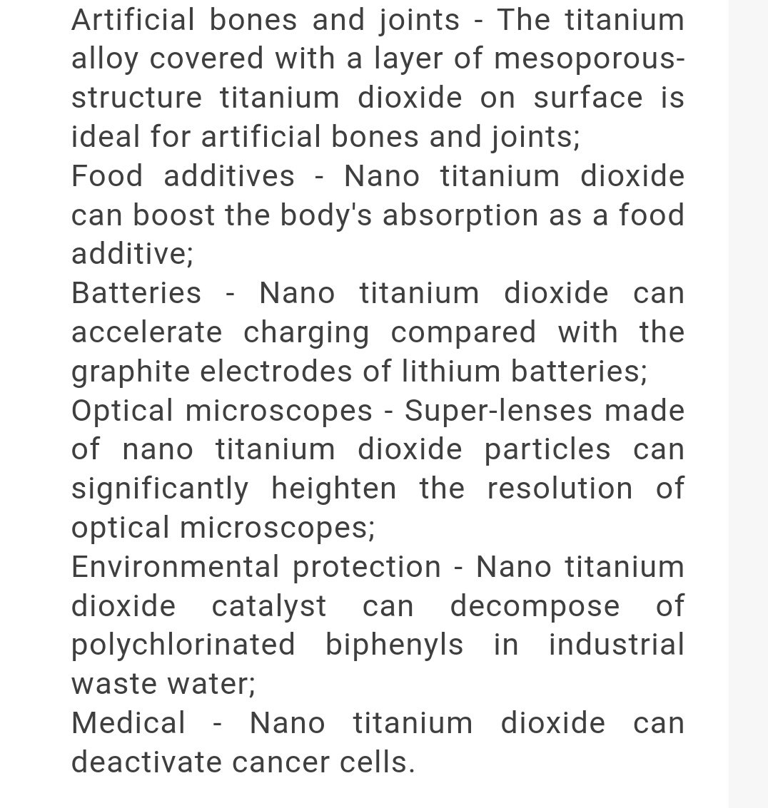 6. Chemours is the world's largest manufacturer of titanium dioxide that completely (100%) adopts the chlorination process. Titanium dioxide is used in MANY products and some have great benefits.