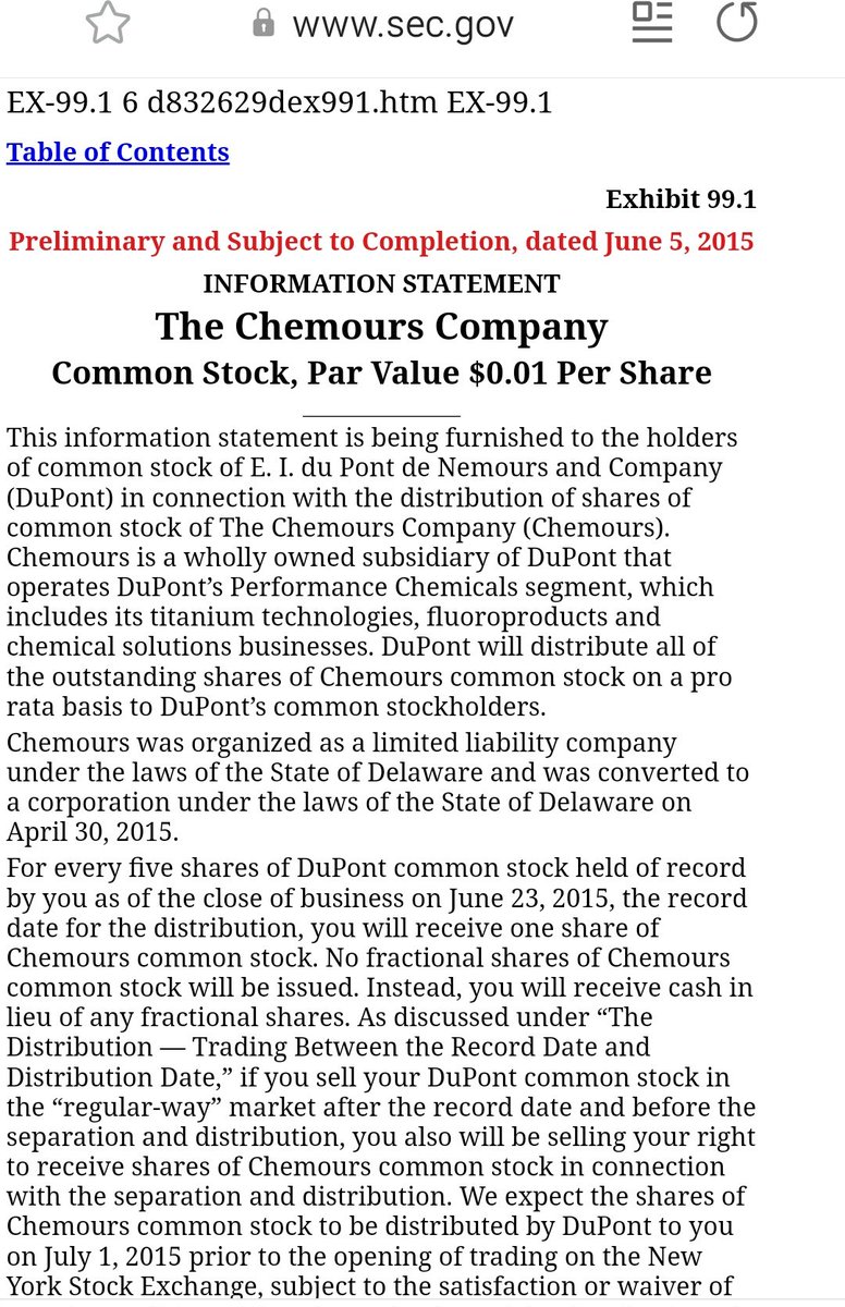 10. From the  http://sec.gov  statement on Chemours:It is a wholly owned subsidiary of DuPont.
