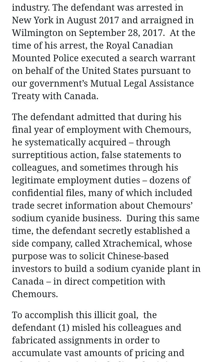 17. Hang on... it keeps going. In 2018, a former Chemours employee, Jindong Xi, plead guilty to theft of trade secrets. He was trying to lure Chinese investors.