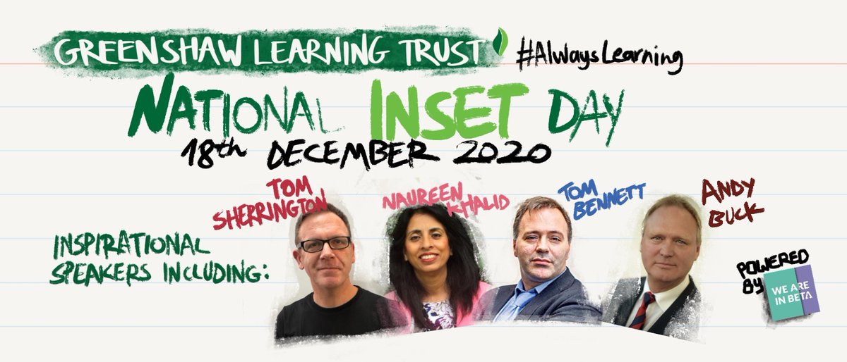 Registration is open for the #GLTnationalinsetday on 18 December, 9.30-11.45am - it is free to all! Register to get updates as speakers are announced, access to the #insetday, recordings and further resources after the event. Sign up here:  weareinbeta.community/events/nationa…
#alwayslearning