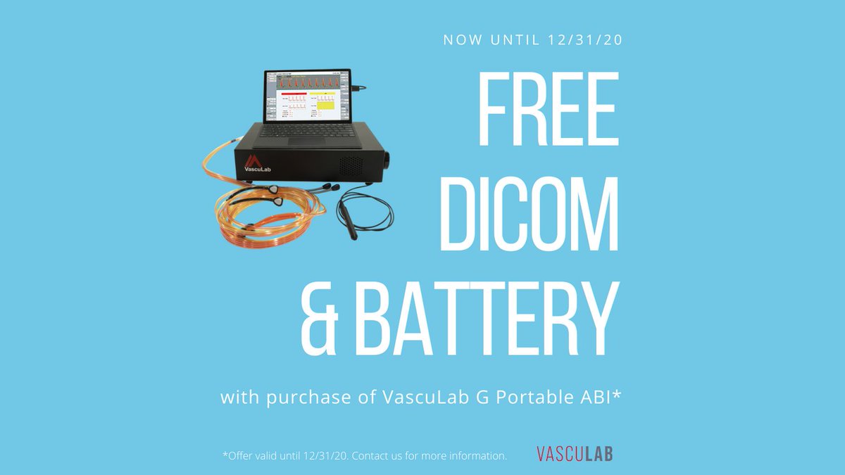 VascuLab's tweet photo. For a limited time, receive FREE battery and DICOM with purchase of VascuLab G Portable ABI. Hurry, offer ends 12/31/20.

Contact your sales rep or visit https://t.co/cB3Z90pgqq for more info. https://t.co/pGTMOGSjEt