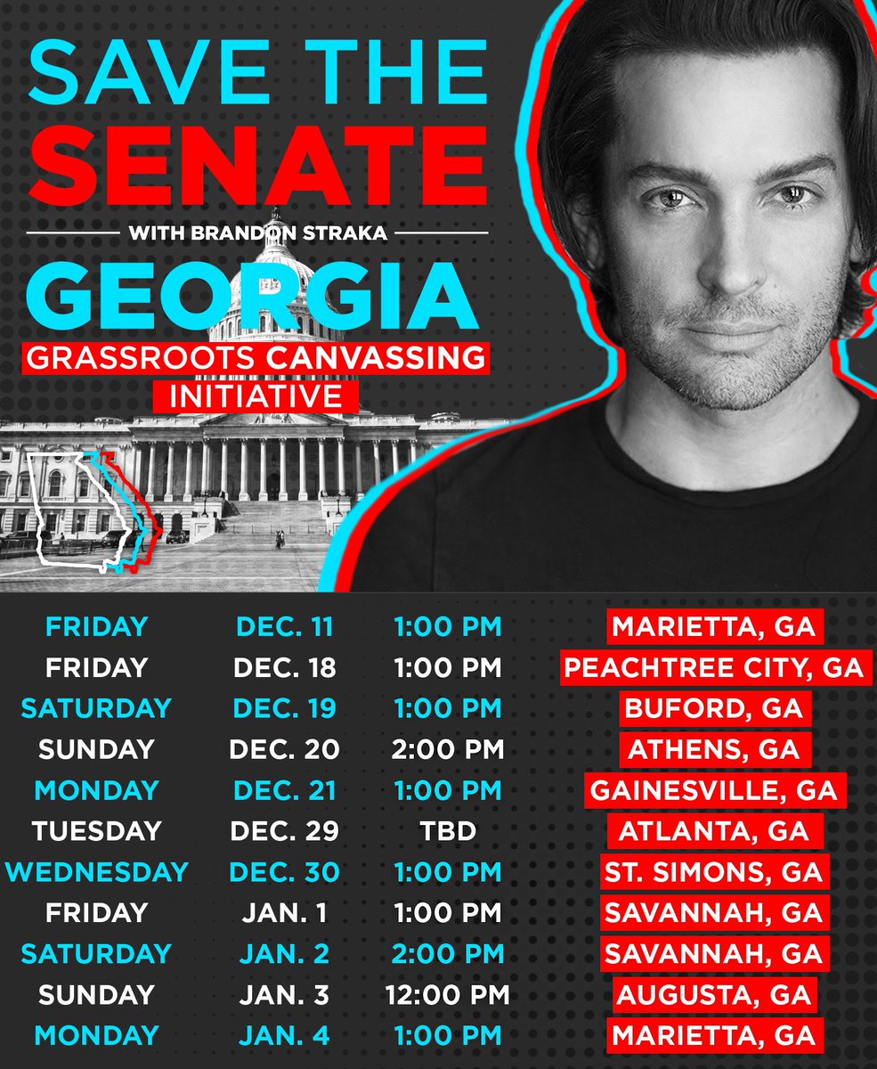 Patriots-let’s SAVE THE SENATE by getting Georgians out to vote for @Perduesenate & @KLoeffler Jan 5th!
I’m touring GA leading a mass canvassing effort: door knocking, phone banking, rallies.
If u can help in any of these cities, sign up:
docs.google.com/forms/d/e/1FAI…
@realDonaldTrump