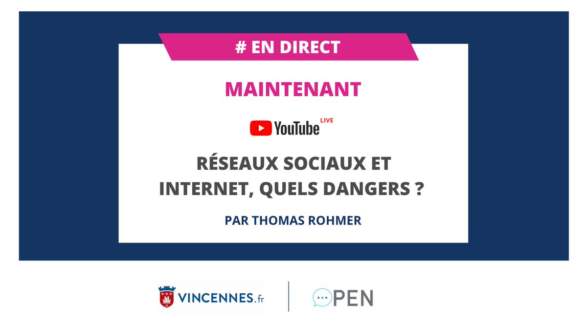 open_asso's tweet photo. La conférence tenue par @ThomasRohmer, le président de L'OPEN est en Live Youtube maintenant :  

▶ Réseaux sociaux et internet, quels dangers ?

🔴 RDV sur https://t.co/XsFSl2k8AA

@VincennesVille #Réseauxsociaux #Enfants #Adolescents #OPEN #OpenAsso https://t.co/eZBOlHsvJw