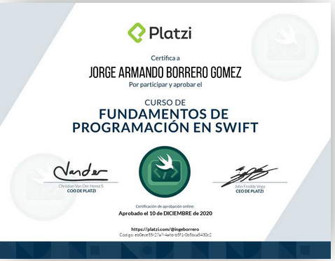 ingeborrero's tweet photo. Un nuevo reto personal y profesional, la unica clave para crecer es el esfuerzo, nada es grátis.
¡Aprobé el Curso de Introducción a Swift en @Platzi! https://t.co/G12l77o2RB #NuncaParesDeAprender  #iOS https://t.co/sY2fmnmaFh