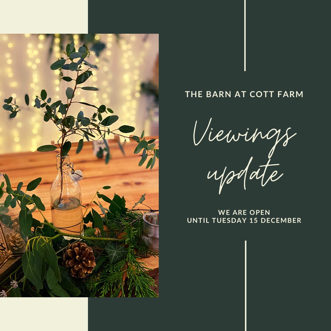 We’re open for viewings by appointment until next Tuesday, 15 December. We’ll then be running personal virtual tours until early January. 

Contact us to book your appointment 💚

cottfarmwedding.co.uk

#somersetwedding #weddingvenuehunting #venueviewing #virtualtours