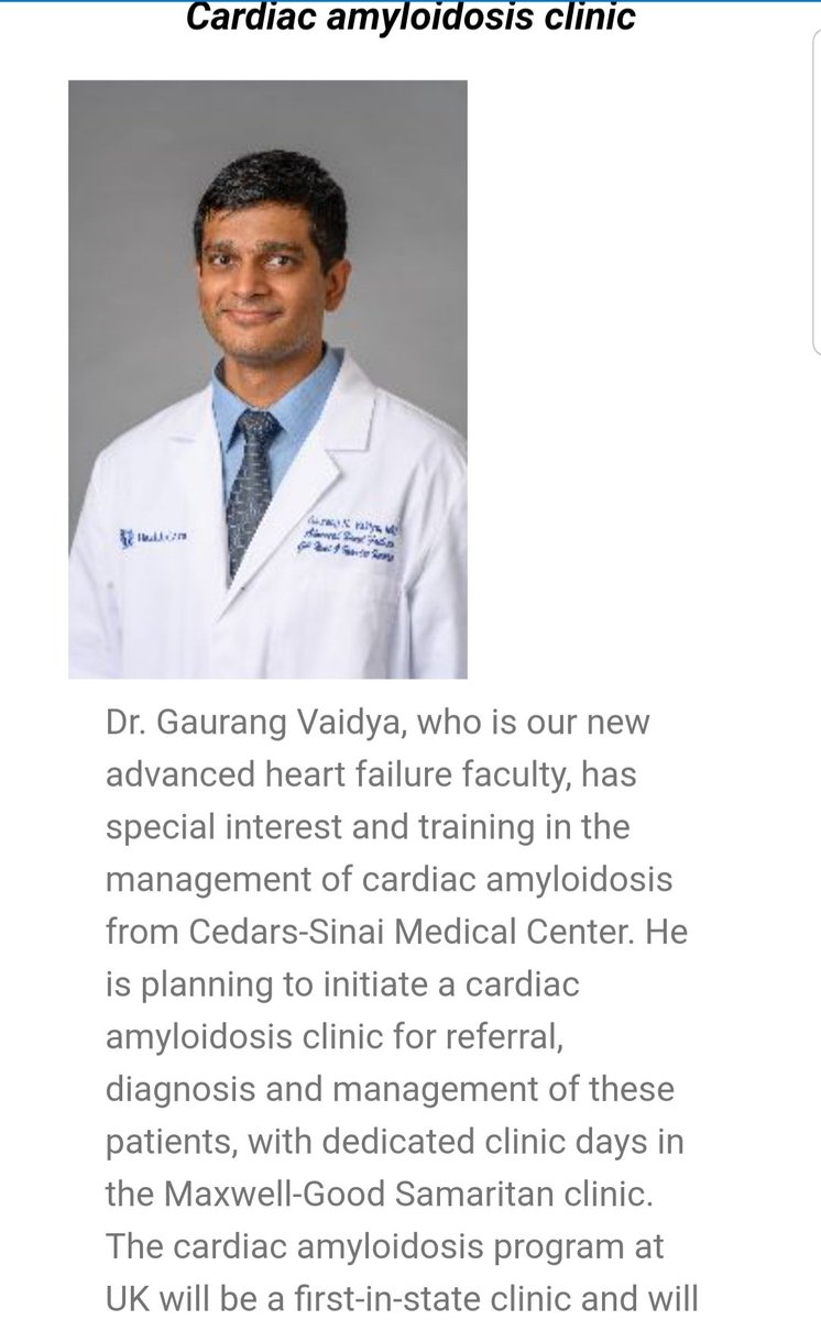 Gaurang Vaidya (@gaurang_md) on Twitter photo Setting up a cardiac amyloidosis clinic in <a href="/GillKentucky/">UK_GillHeart</a> which will be first-in-state and pursue full national accreditation.
Accepting new patients and referrals.
rb.gy/fen44o
#cardiotwitter #ISHLT #MedTwitter
#amyloid #Kentucky #healthcare #heartfailure Setting up a cardiac amyloidosis clinic in <a href="/GillKentucky/">UK_GillHeart</a> which will be first-in-state and pursue full national accreditation.
Accepting new patients and referrals.
rb.gy/fen44o
#cardiotwitter #ISHLT #MedTwitter
#amyloid #Kentucky #healthcare #heartfailure