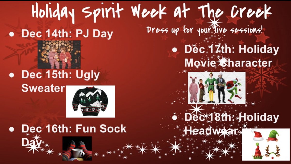 Next week 12/14-12/18 is Virtual Holiday Spirit Week! We’d love to see you participate! <a href="/FernCreekHigh/">Fern Creek High School</a>