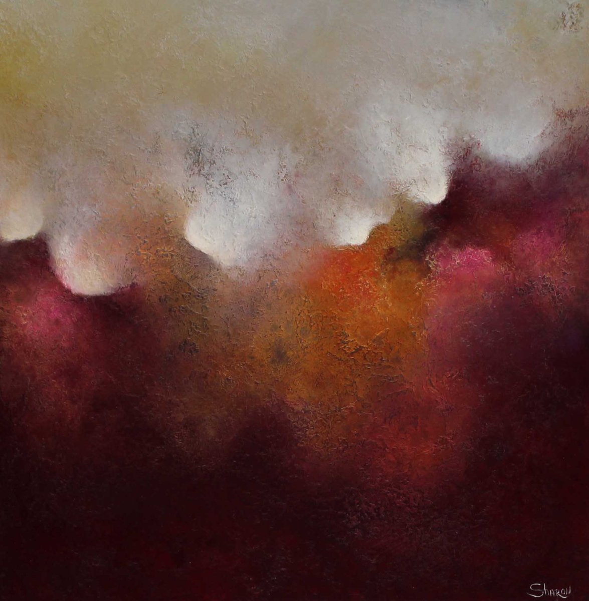 I never get tired of artist bios.Sharon Grimes creates “a feast for the eyes,” as stated by curator of La Posada de Santa Fe and Spa, Sara Eyestone. Her contemporary abstract works leap off the wall and into their viewer’s mind through the use of scintillating color.