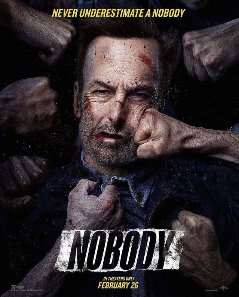 Universal_ilstu's tweet photo. Never underestimate a Nobody. Watch the #NobodyMovie trailer starring Bob Odenkirk now. In theaters only, February 26!! https://t.co/pLb8n8M7Lo