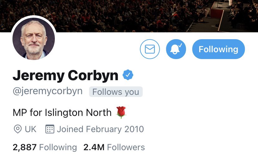 LeftWingSociety's tweet photo. Heartbreaking that Jeremy Corbyn has removed Labour from his bio. We will always stand with you boss. https://t.co/cXV4Av3V2V