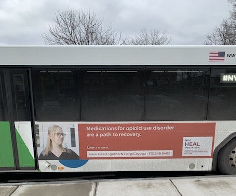 HealingCayuga's tweet image. Busses are cruising through #CayugaCounty, sharing the message that medications can help you on your path to recovery from #opioidusedisorder. Call 315-246-6485 to talk with a recovery peer advocate about how you can get help today.