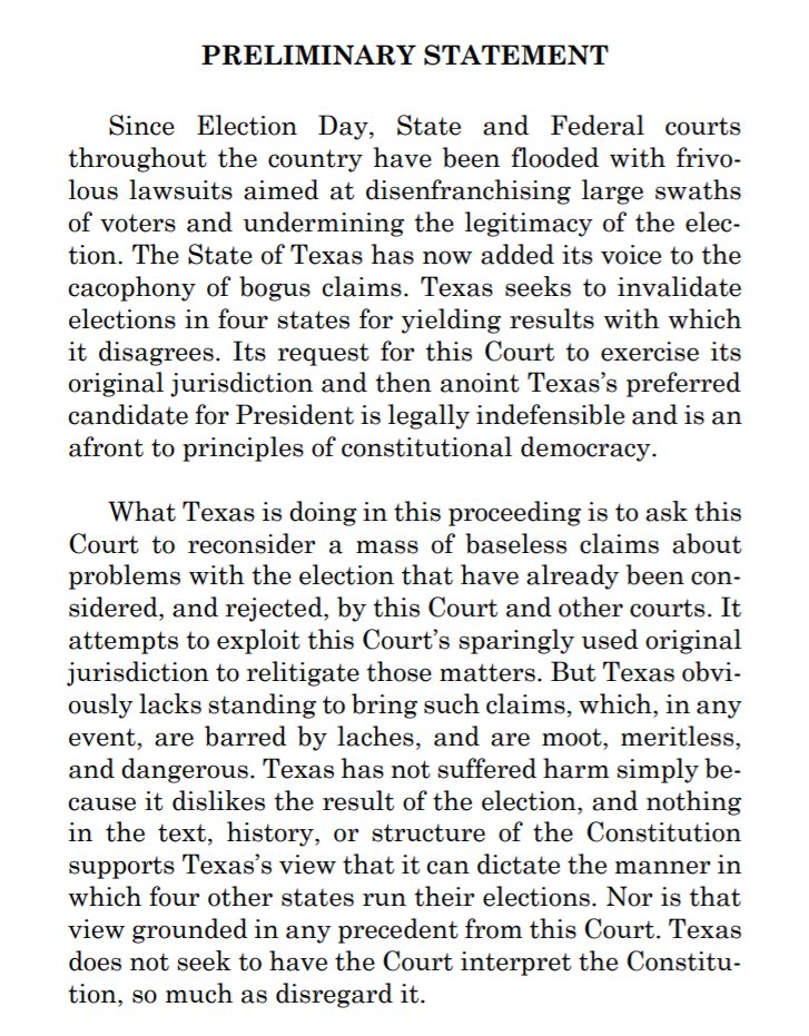 Texas seeks to invalidate elections in four states for yielding results with which it disagrees. Its request for this Court to exercise its original jurisdiction and then anoint Texas’s preferred candidate for President is an affront to principles of constitutional democracy.