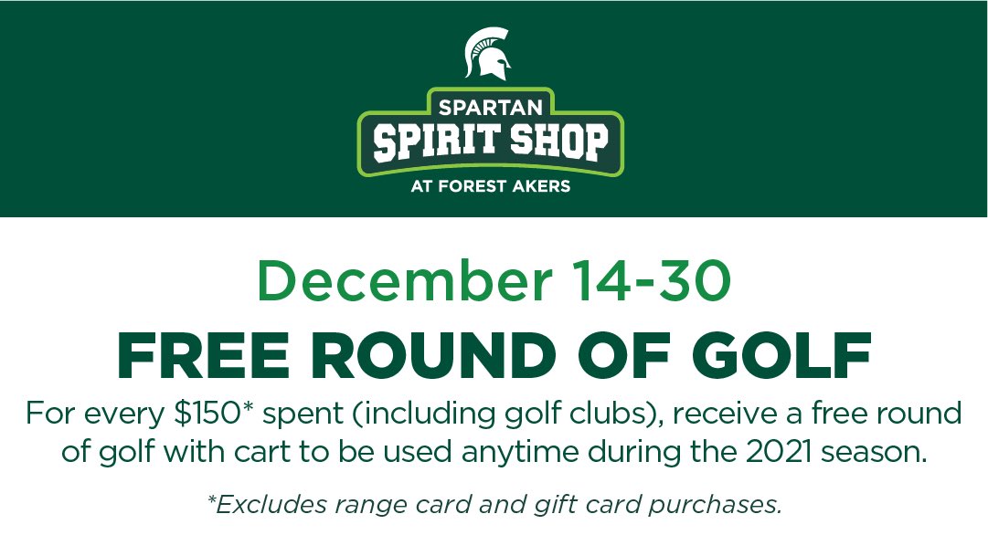 Forest Akers MSU (@forestakersmsu) on Twitter photo For every $150 spent on merchandise and in stock golf clubs receive a free round of golf with cart, valid for the 2021 golf season. For every $150 spent on merchandise and in stock golf clubs receive a free round of golf with cart, valid for the 2021 golf season.