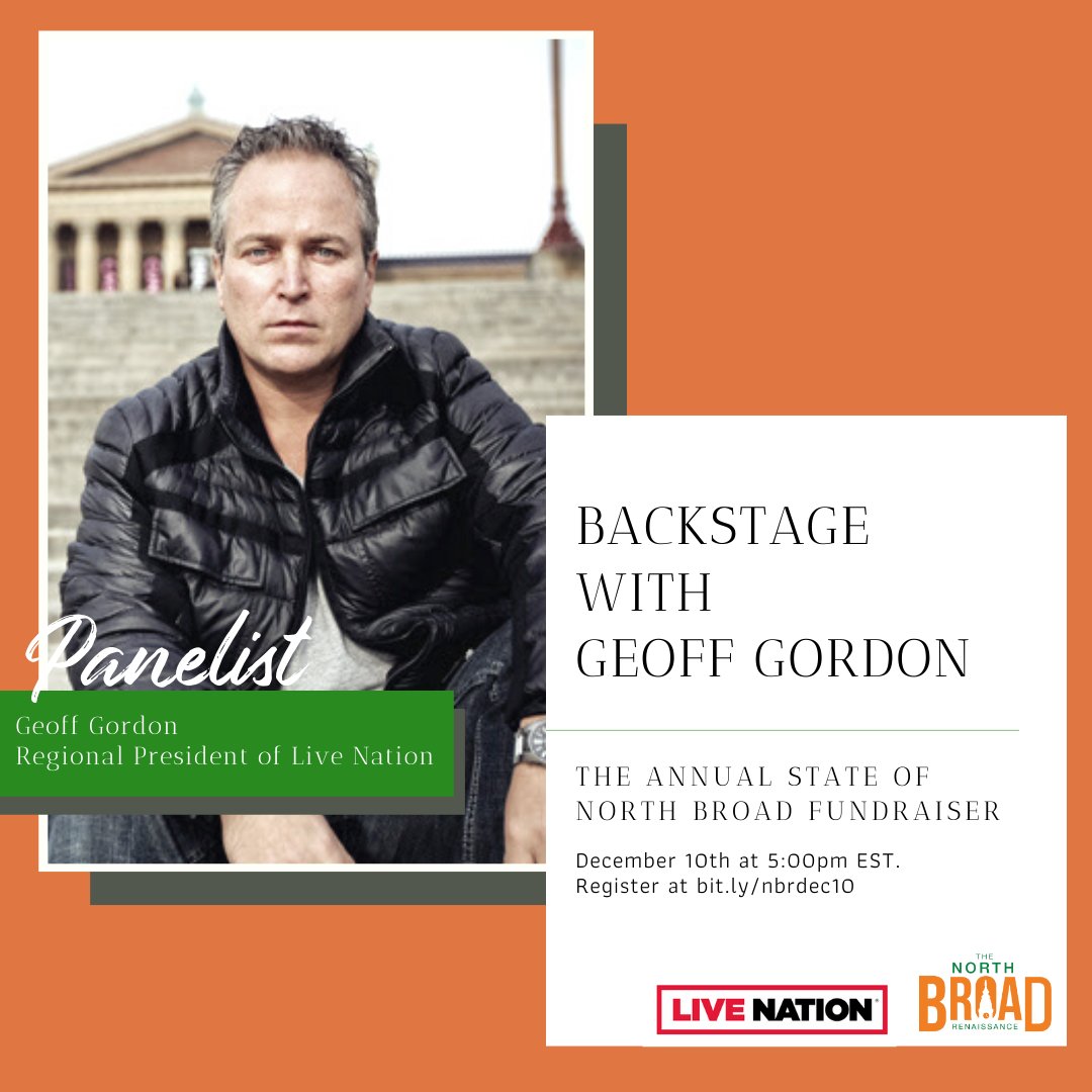 We're so excited for tonight's State of North Broad Fundraiser event! Join us Backstage with Geoff Gordon, Regional Manager of Live Nation. We're going live at 5pm EST. on our Facebook page! See you there. #ThinkBroad #PhillyEvents