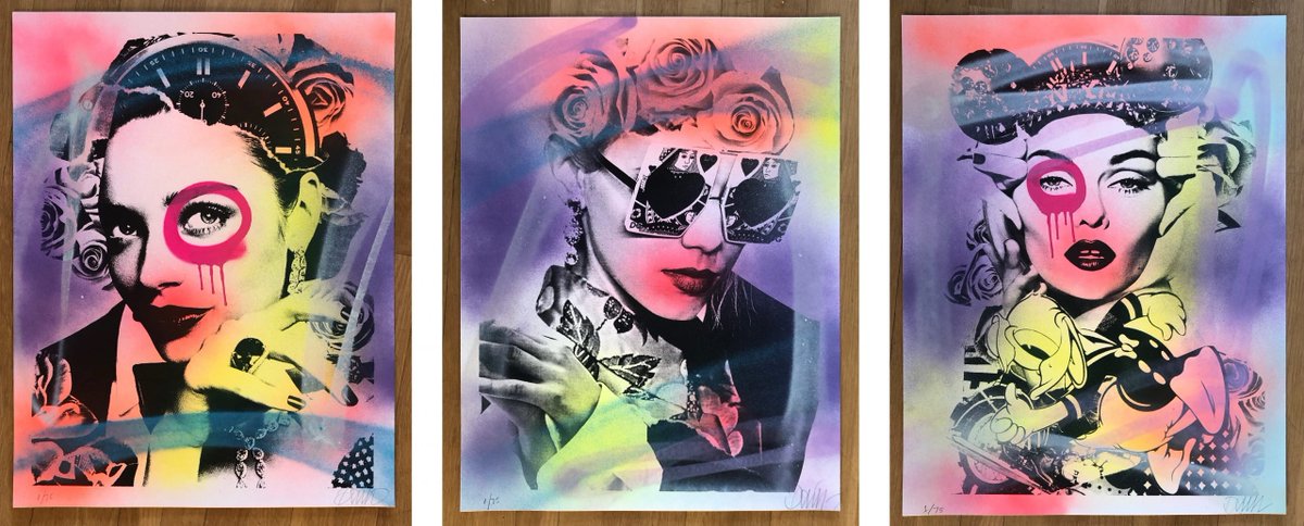 One of the most influential street artists to emerge from New York, DAIN combines the visual language of graffiti with collaged old portraits of Hollywood glamour stars...his unmistakable trademark is the “circle and drip” around the eye of his subjects.