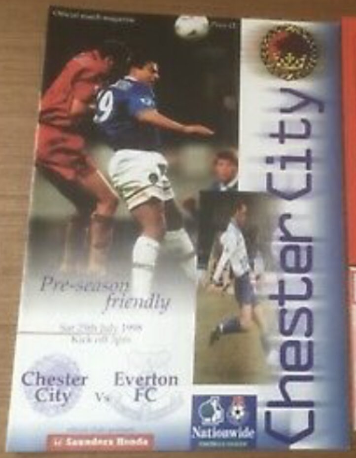 #172 Chester City 1-1 EFC -Jul 25, 1998. This was Walter Smith’s 1st EFC game in charge vs a Kevin Ratcliffe-managed Chester City. The game nearly didn’t happen- Chester’s players called off a strike over unpaid wages at the last minute. John Spencer scored for EFC in a 1-1 draw.