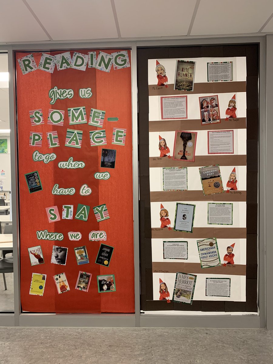 “Reading gives us some place to go when we have to stay where we are.” 📚❄️😷 The English Department NAILED the door decorating contest. #CultureOfReading  #ElvesOnBookshelves