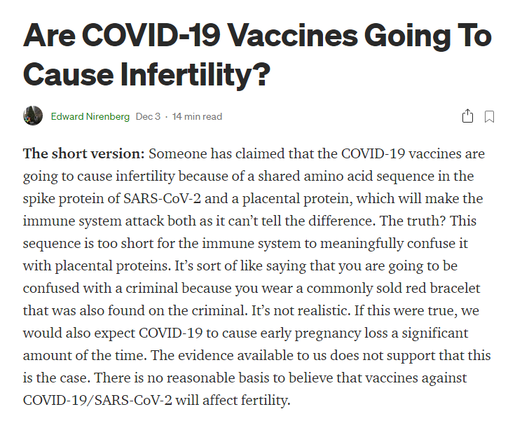 He also points us to this article by  @ENirenberg - and I found the short version really great  https://edwardnirenberg.medium.com/are-covid-19-vaccines-going-to-cause-infertility-939bbdb62b64