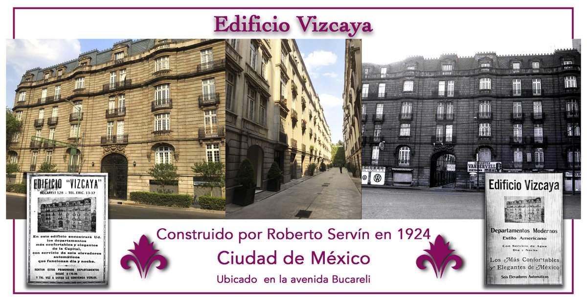 CasadelRisco's tweet image. Uno de los inmuebles más emblemáticos y reconocidos que resguarda la #CiudaddeMéxico es el #EdificioVizcaya, ubicado en avenida Bucareli. Fue construido por #RobertoServín en 1924 y se promovía como una de las viviendas más modernas y confortables de la época. #HistoriaenCasa