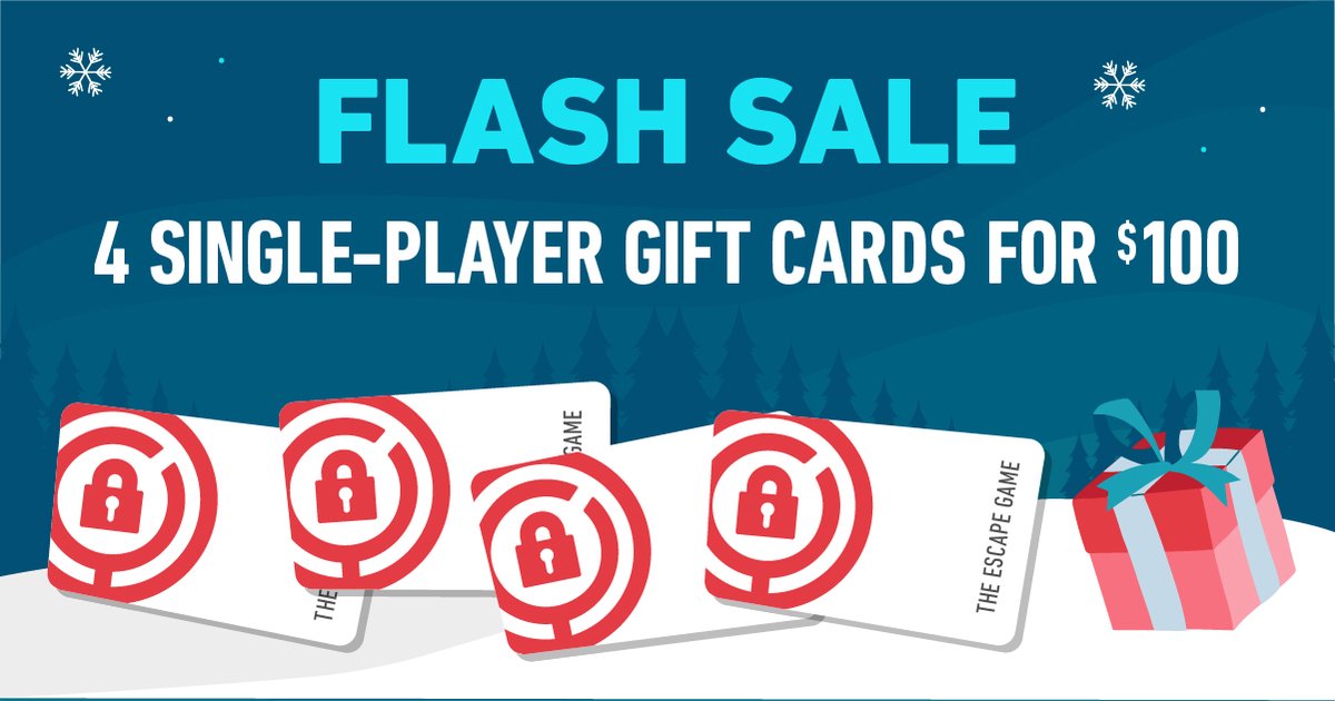TEG_Atlanta's tweet photo. // FLASH SALE 🎁 //
The year’s best deal just got better! Get 4 single-game gift cards for $100! 
This deal only lasts for the next 5 days, so act fast! Shop now at our online store: https://t.co/mqvb9a3gjR
**Not valid on same day bookings. https://t.co/BqE87VLYSA