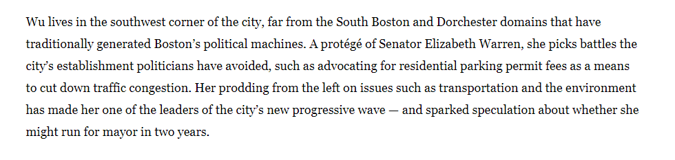 When Ayanna was elected, she received an endorsement from Michelle Wu, a former student of Elizabeth Warren's, a fellow city council member in Boston, and a proponent of the Green New Deal. She even has her own GND for Boston. The CPPA also backs Wu alongside Ayanna.