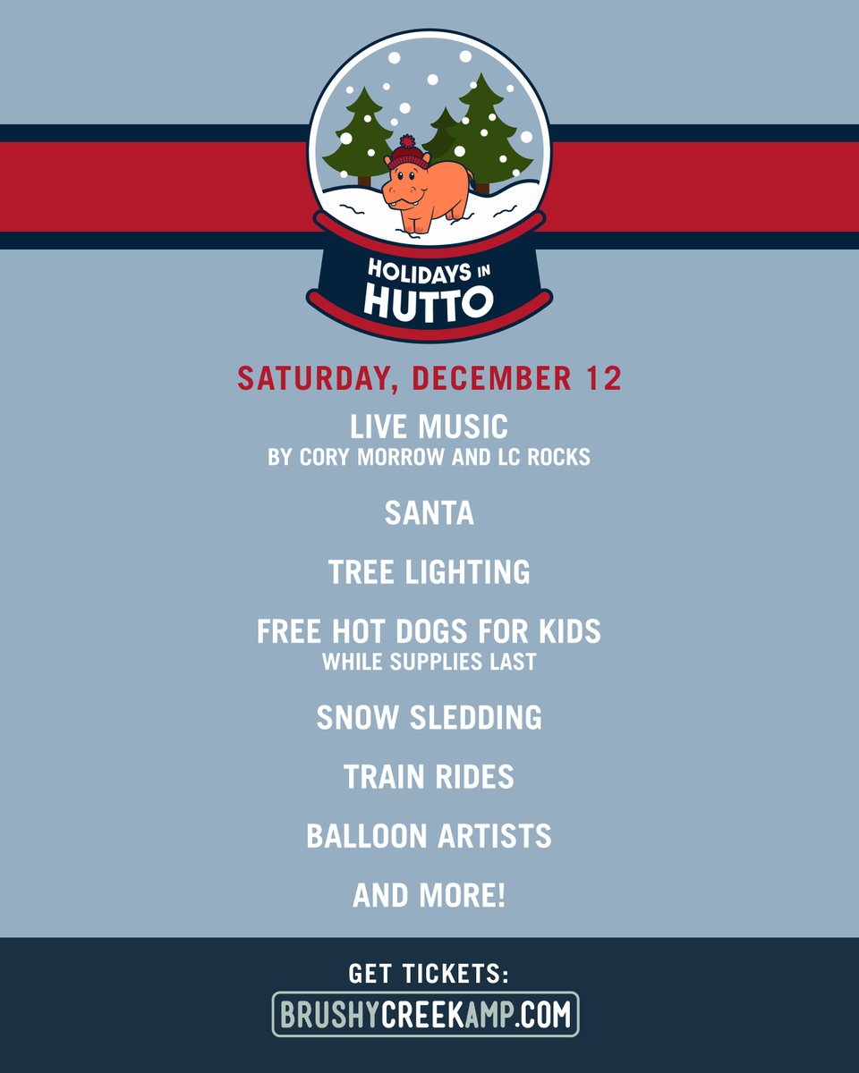 Let Santa know what you'd like this season, enjoy live performances from Cory Morrow and LC Rocks and so much more at #HolidaysInHutto Saturday, December 12!

Tickets start at $15 for adults and $5 for kids under 12 AND include all these activities.

🎟️: bit.ly/3lE6J0p