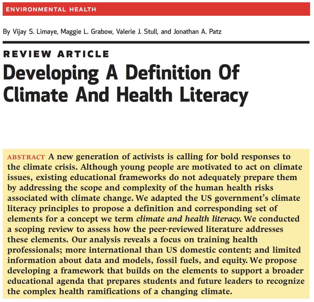 Our new article explores ways to center the human experience in teaching about climate change impacts, in hopes of motivating and empowering more people (especially youth) to join the fight for an aggressive &amp; equitable policy response

<a href="/_vstull_/">Valerie Stull</a>  <a href="/MaggieGrabow/">Maggie Grabow</a> <a href="/jonathanpatz/">Jonathan Patz</a>