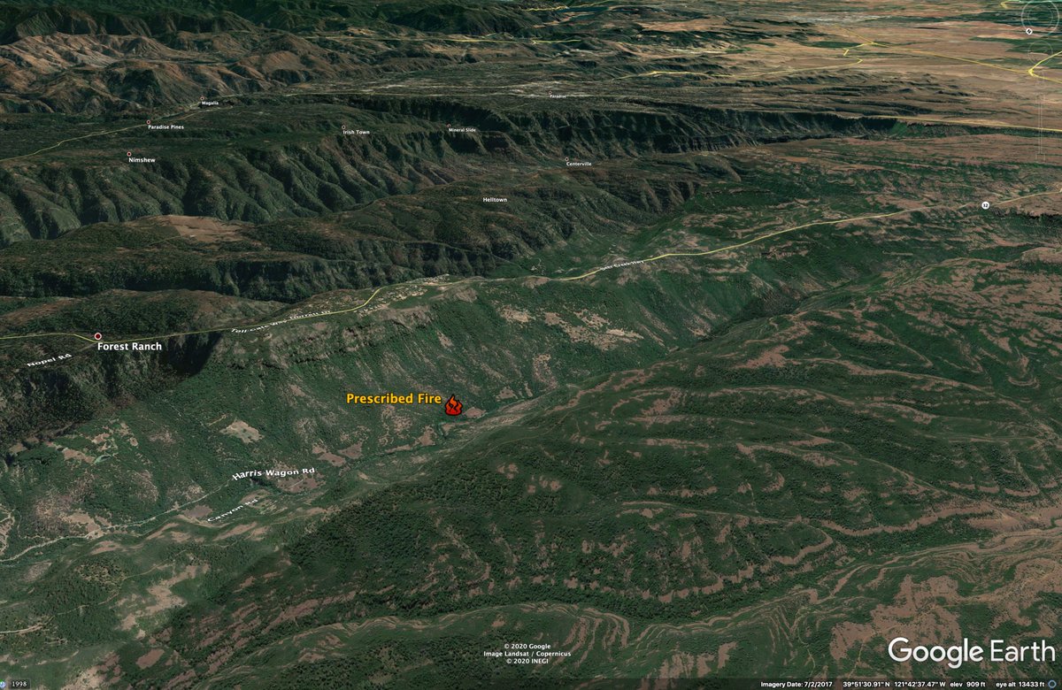 The canyon bottoms and side-slopes in Big Chico Creek and Butte Creek are relatively sheltered from north and east winds, and events which trigger red-flag warnings regionally don't necessarily affect the canyon bottoms. Nevertheless, all burning usually gets shut down.