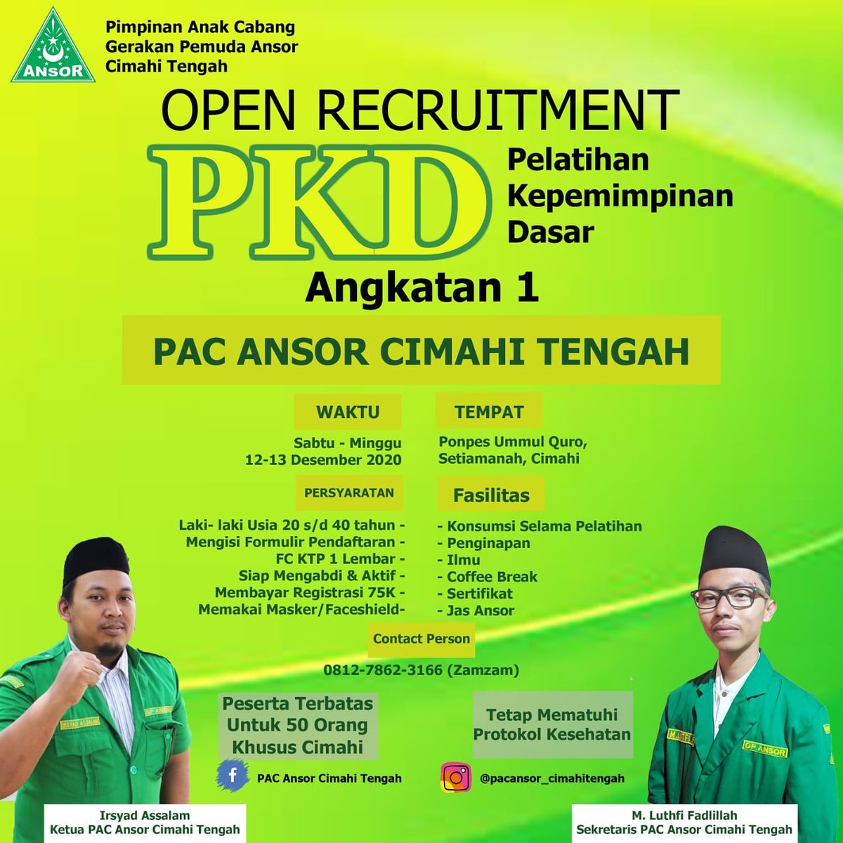 Dalam rangka menjalankan amanat dan kewajiban organisasi dan sebagai bentuk mencetak regenerasi Ansor Cimahi Tengah  melaknsakan PKD Angkatan ke 1 sebagai Bentuk rekrutmen atau penerimaan anggota baru
Kuy para kaula muda Cimahi bergabung bersama GP Ansor.