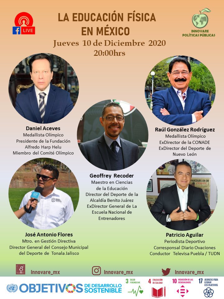 En unos momentos más, los invito a la mesa de diálogo “La Educación Física en México”, en punto de las 20:00hrs. 
Estaré junto a Raúl González, <a href="/GeoffreyRecoder/">Geoffrey Recoder</a>, Antonio Flores y <a href="/patoaguilar73/">Patricio Aguilar</a> 

Sigue la transmisión en <a href="/INNOVARE_MX/">INNOVARE</a> 👇🏻👇🏻👇🏻
facebook.com/innovare.mx/
