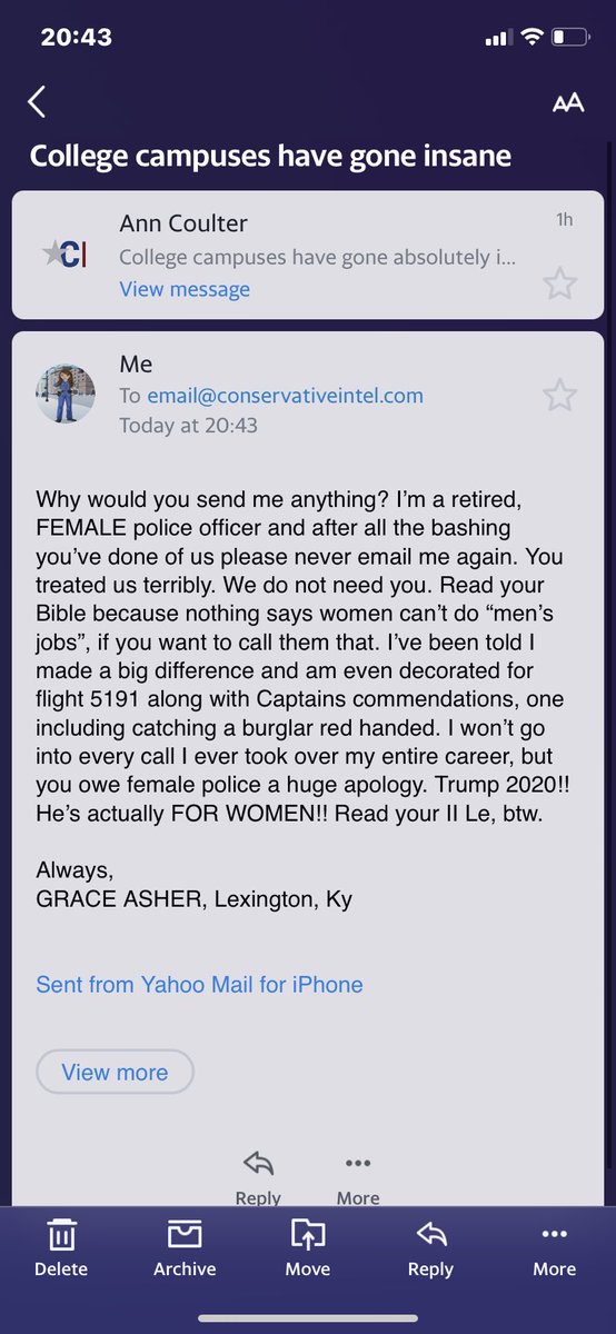 There might be typos because of my ANGER. I wish they’d stop sharing email lists. The last thing I needed tonight was to get an email from @AnnCoulter. The gal who hated on my career. She’s not for us,ladies. She should,cover to cover,read her #bible. #Police #femalepolice #women