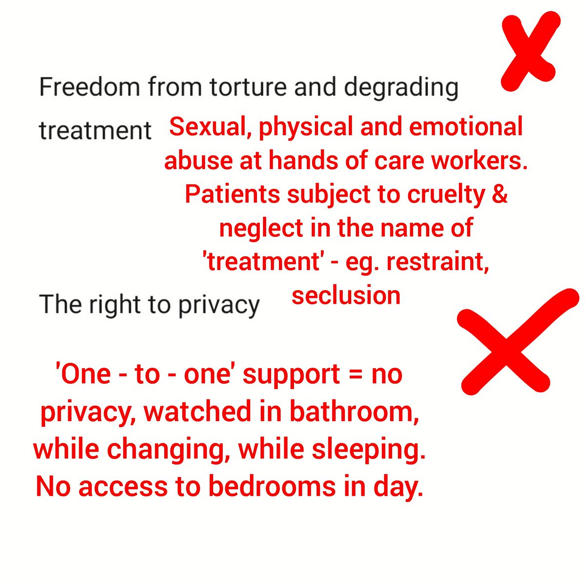nimacashunt's tweet photo. It's #HumanRightsDay2020. Lets have a look at which human rights are breached by private mental health hospitals every single day.

#MHMovement #Iamnotforprofit #HumanRightsAct #PrivateHospitals #Huntercombe #Priory #NoOOA #MentalHealth #PrivateHospitalReform https://t.co/DxV9i2tshh