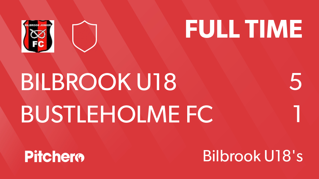 FULL TIME: Bilbrook U18 5 - 1 Bustleholme FC
#BILBUS #Pitchero
bilbrookjunior.co.uk/teams/232139/m…