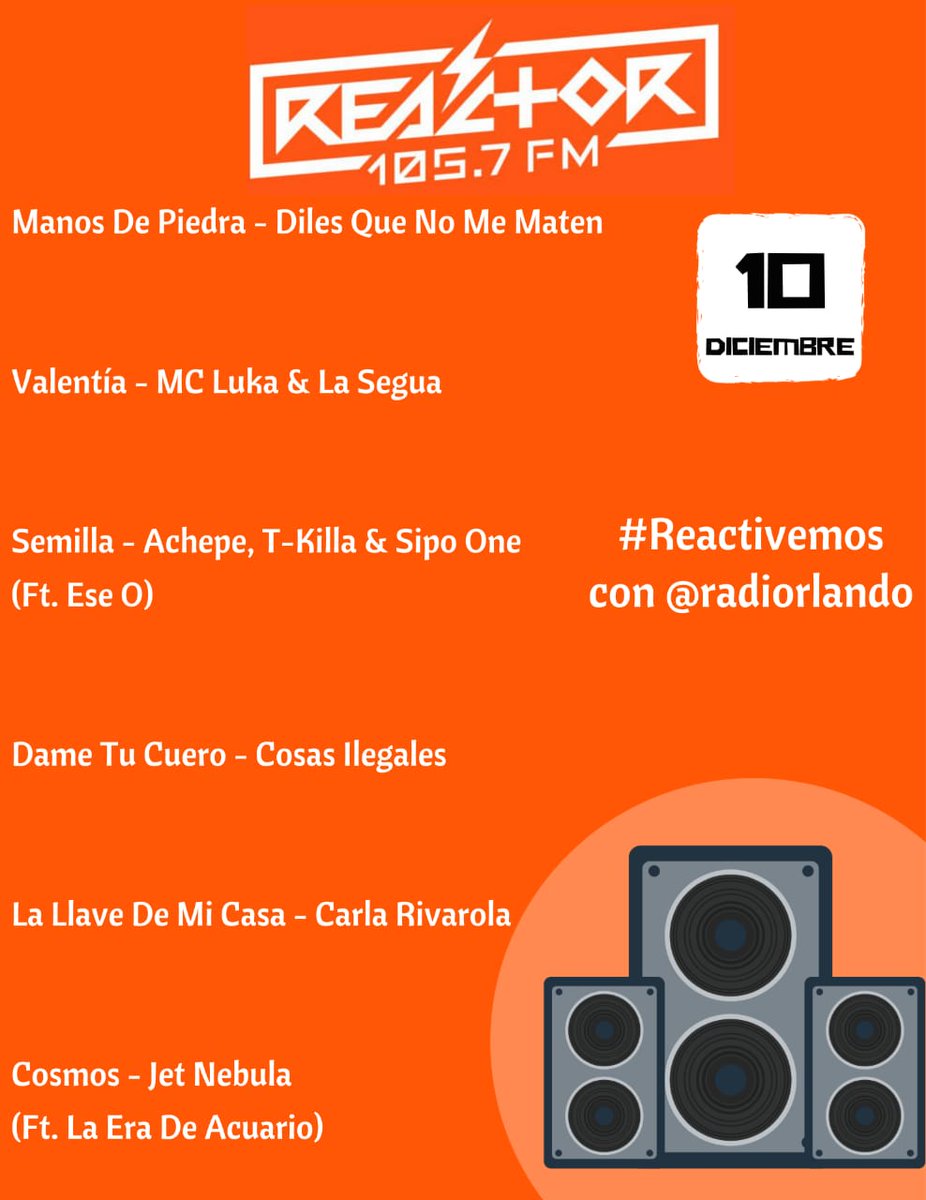 Les compartimos las canciones que escuchamos este jueves de 12 a 13 horas con <a href="/radiorlando/">Orlando Abad</a>

Muchas gracias por compartir información al hashtag #Reactivemos. Nos escuchamos mañana en punto de las 13 horas para el último viernes de <a href="/FoodtrucksDF/">FoodtrucksDF</a> del 2020 📻🍔