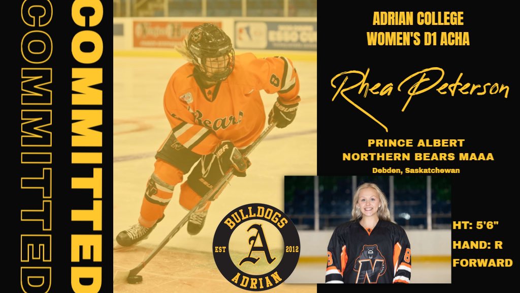AdrianWD1Hockey's tweet photo. 🚨COMMITMENT ALERT 🚨 We are proud to announce the commitment of Rhea Peterson for the 2021-22 season! Rhea is a forward and Assistant Captain for the @PABears from Debden, Saskatchewan. Welcome to the Bulldog Family Rhea! #GDTBAB https://t.co/6sgJ5qe7Ds