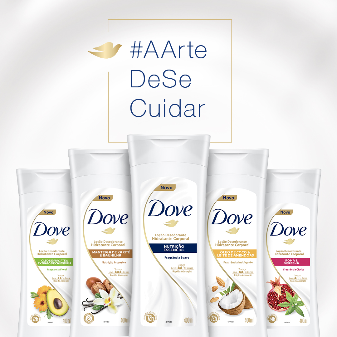 DoveBR's tweet photo. A nova linha de Loções Desodorantes Hidratantes Corporais Dove possui fragrâncias deliciosas, toque suave, ingredientes naturais, hidratação prolongada e rápida absorção. Perfeita para transformar o cuidado com a pele em um momento ainda mais especial. Conheça! #Aartedesecuidar https://t.co/5zmKRN0Bsp