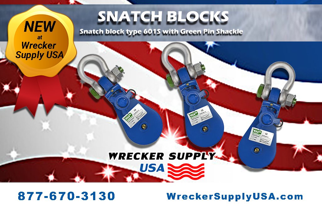 wreckersupplyus's tweet photo. The Green Pin® Snatch Block S is a light-weight snatch block type 601S with a Green Pin® Shackle attached. All sizes of the Green Pin® Snatch Block S have a smooth, uninterrupted pull due to conical roller bearings. https://t.co/AfTQez3atz
#snatchblocks #towing #wreckersupplies https://t.co/7xMDu6670B