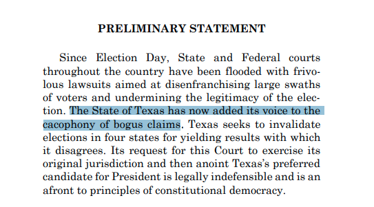 Going over Pennsylvania's Brief in Response to Texas's Motion for Leave to File Bill of Complaint in front of SCOTUS, I'm pretty sure they let Gritty write this brutal opening.