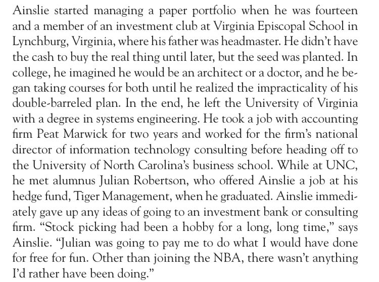 Thread on Lee Ainslie, head of Maverick Capital: (1/n)Find what you love to do and you’ll never work a day in your life. Networking with Julian Robertson helps.