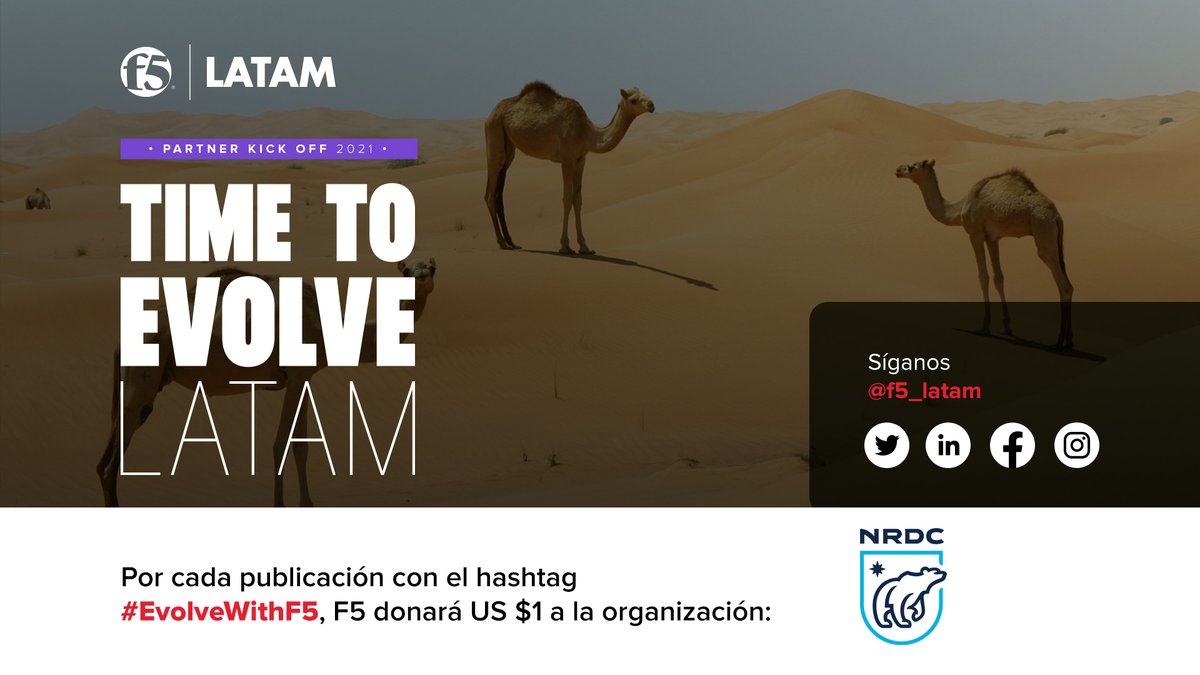 F5_latam's tweet photo. Gracias a la participación en el challenge #EvolveWithF5 durante el Partner Kick Off 2021 Time To Evolve, logramos recaudar la suma de USD $1.120, que será destinada a la organización NRDC. ¡Muchas gracias por ayudarnos a ayudar! 👏 #F5LATAM #PKO #NRDC https://t.co/qoQ0HuPruQ