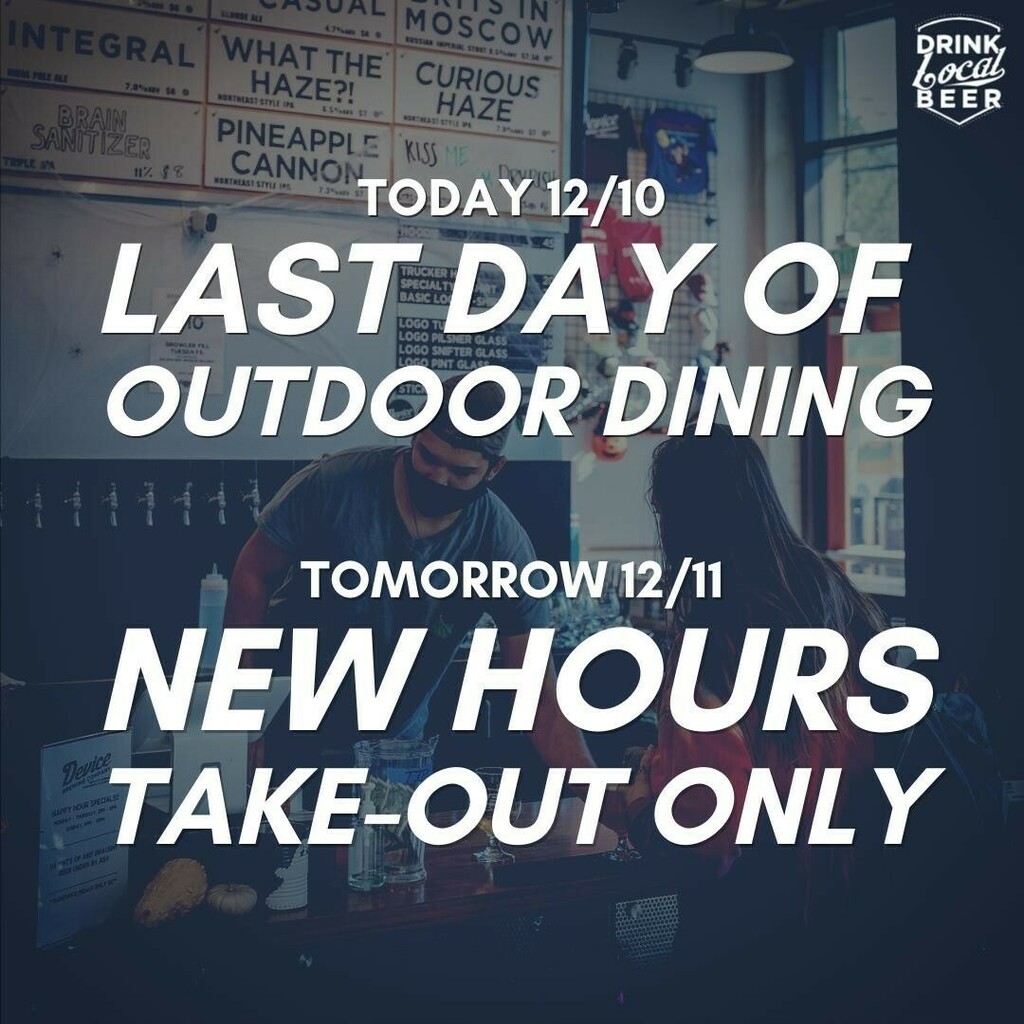 LAST CALL! It's your last chance of 2020 to come and enjoy some outdoor dining before the Regional Stay Home Order goes into effect. Don’t worry because we’re not going away that easily! Take-out beer and food only as well as new hours will go into effec… instagr.am/p/CIoiNmaHkPd/