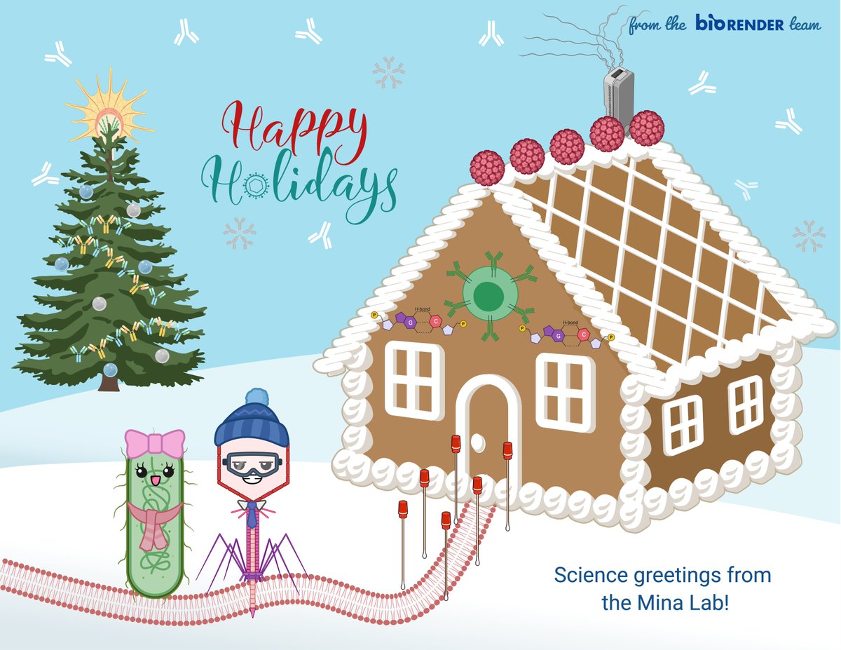 #sciencegreetings from the <a href="/michaelmina_lab/">Michael Mina</a>! Mr. Phage and Ms. E. coli take the nasal swab-lined path home for the holidays. <a href="/BioRender/">BioRender</a>