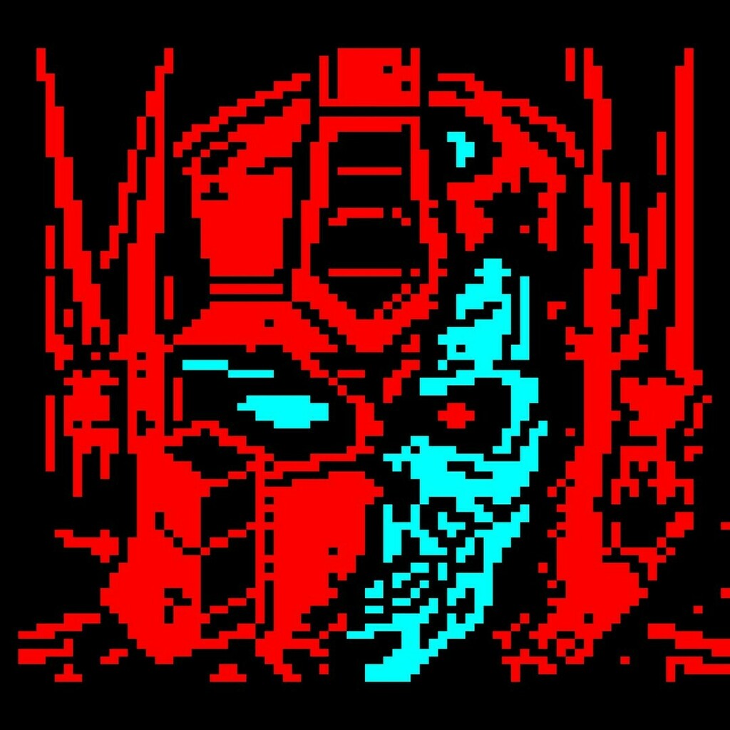 mistfunk's tweet photo. Mistigram: @horsenburger made this wicked #teletext adaptation of #AFullerton's cover art to the upcoming IDW #TransformersVsTerminator comics series TPB. This screen was included in last month's MIST1120 artpack collection. https://t.co/T7xqDPm2j9 https://t.co/EDaCPStgLA